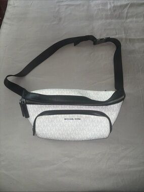 Michael Kors White Logo Belt Bag with Black Trim